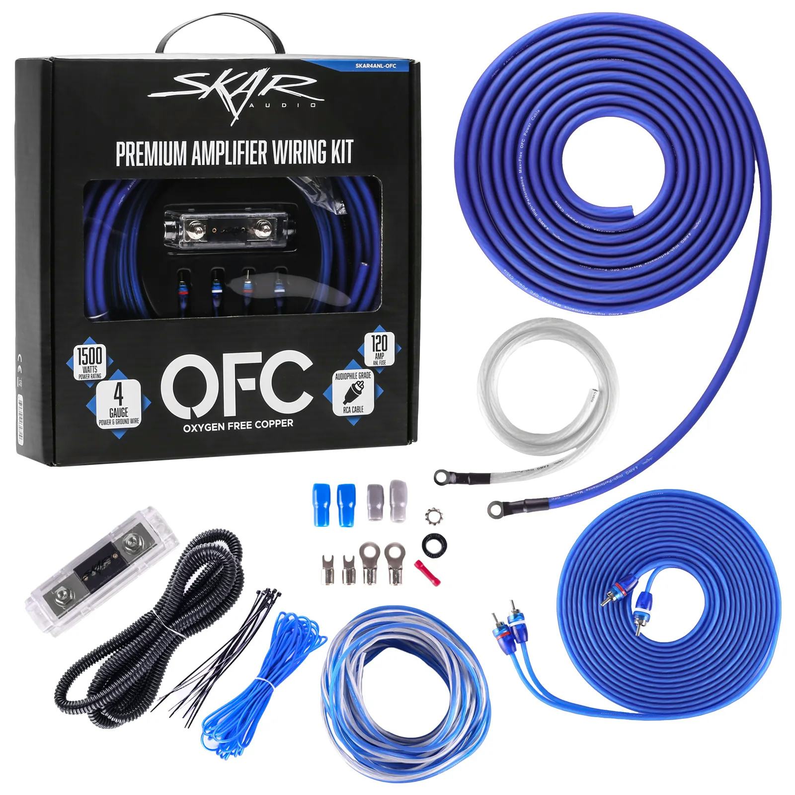 Skar Audio 4 Gauge OFC Complete Amplifier Installation Wiring Kit SKAR4ANL-OFC