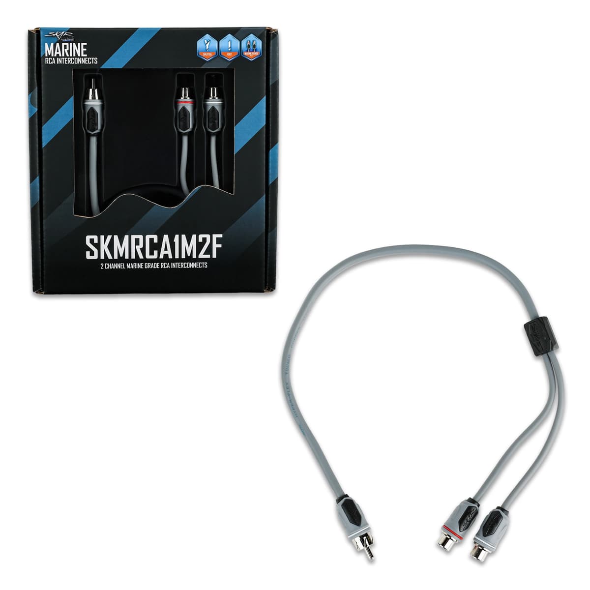 Featured Product Photo 1 for SKMRCA1M2F | 1-Male to 2-Female Marine Grade RCA Y-Adapter Cable