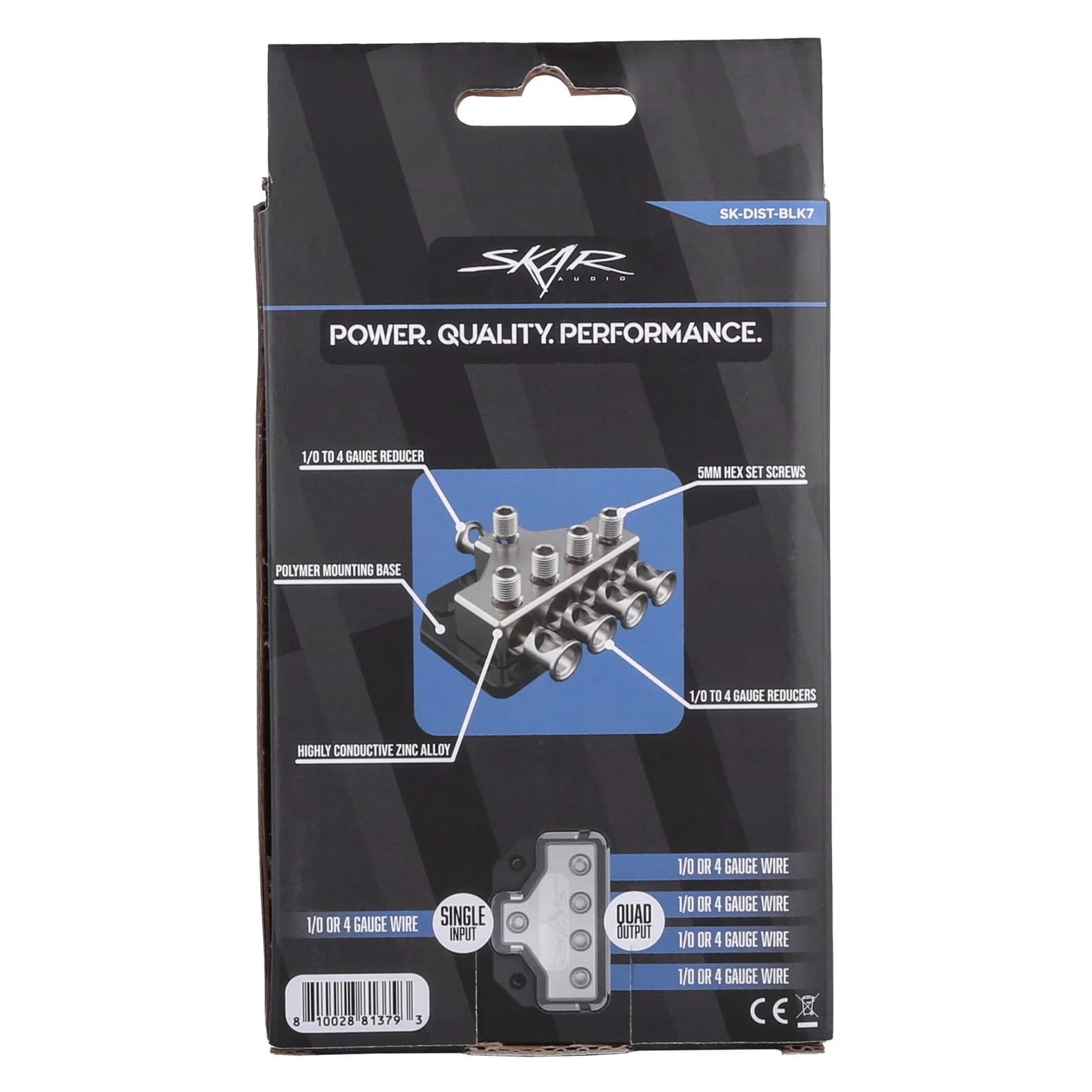 SK-DIST-BLK7 | Single 0/4 Gauge to Quad 0/4 Gauge Power Distribution Block #8