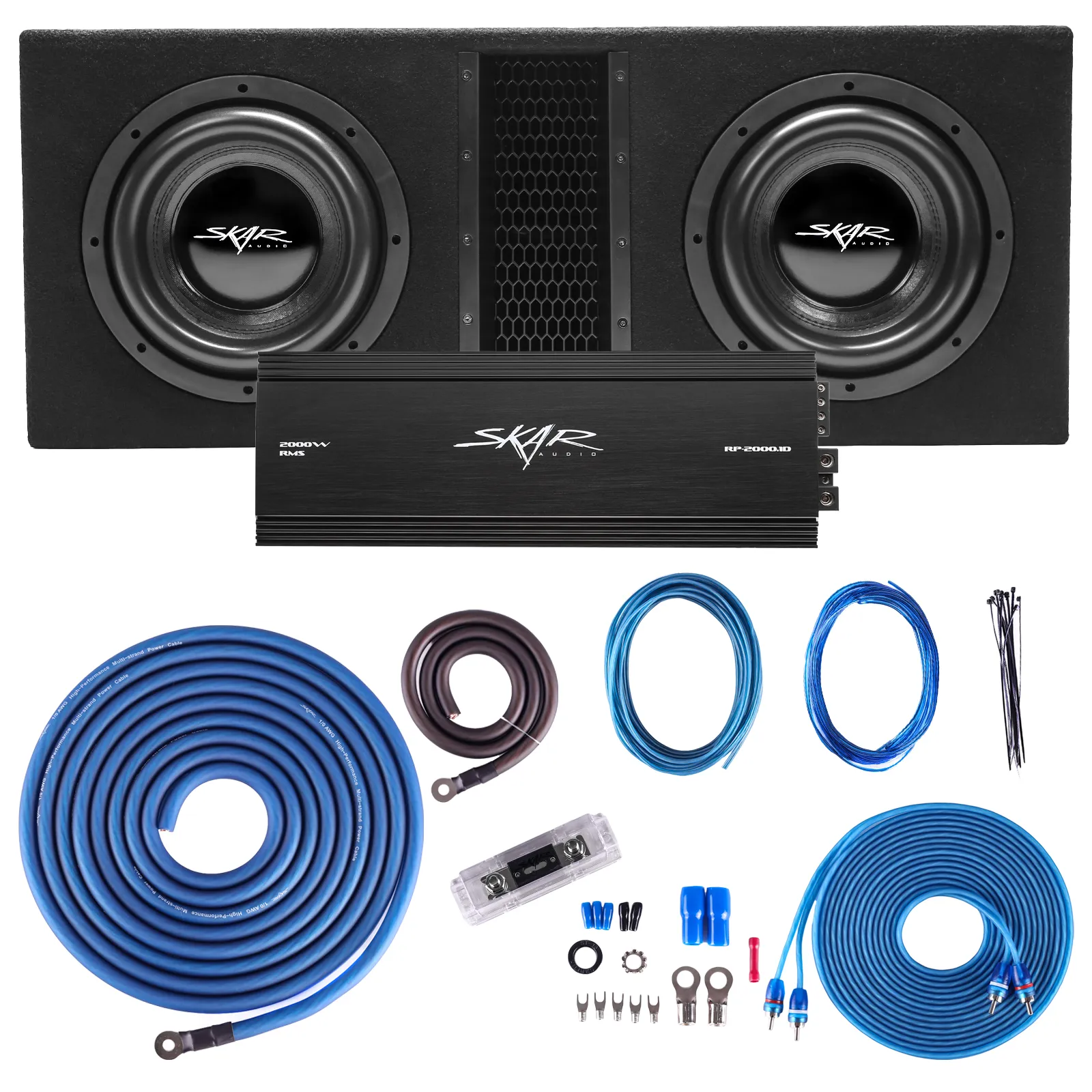 Featured Product Photo for Dual 10" 4,000 Watt EVL Series Complete Subwoofer Package with Vented Enclosure and Amplifier