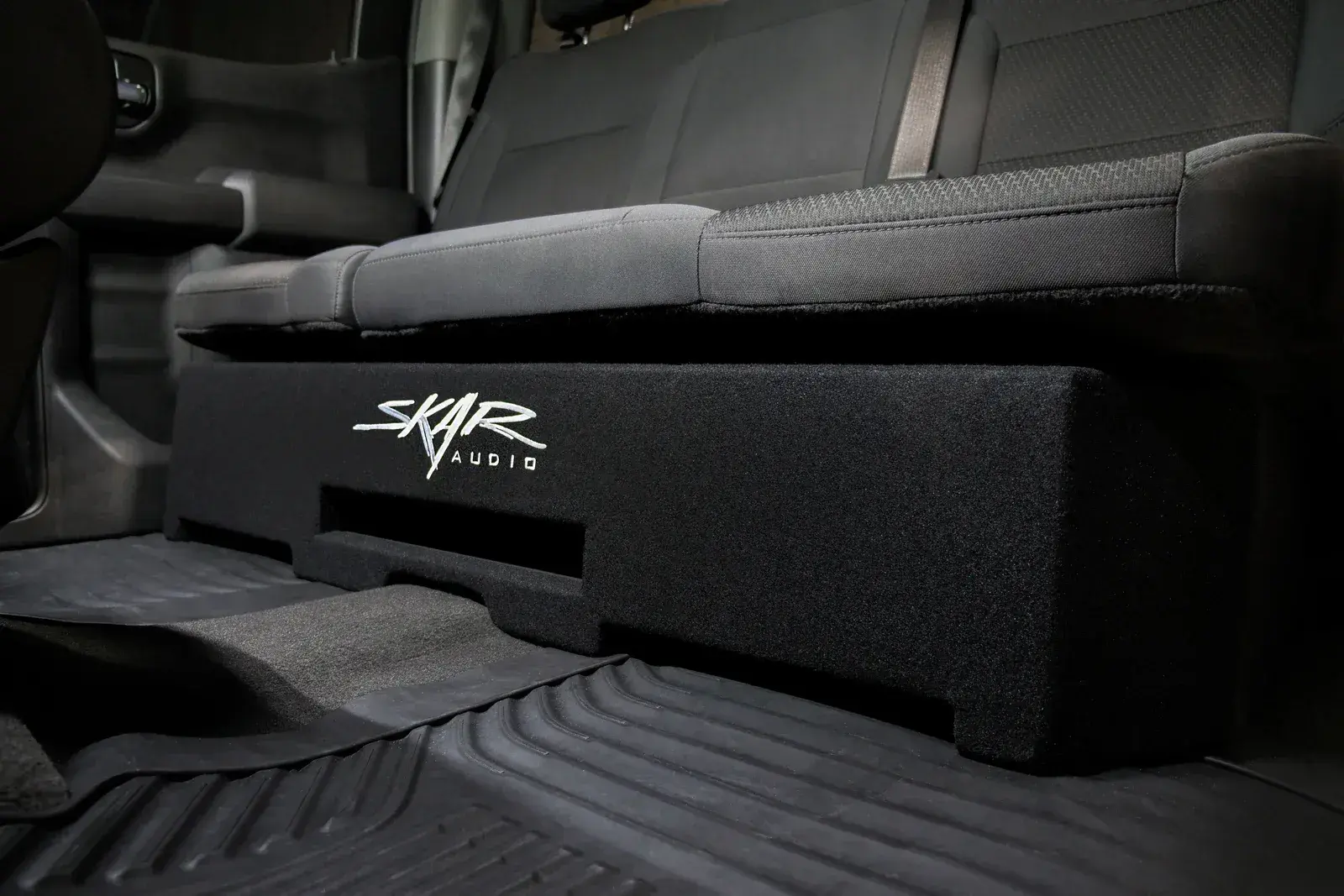 Skar Audio VS-2X12GM-2019-UP-CREWCAB-V enclosure installation example — view 1