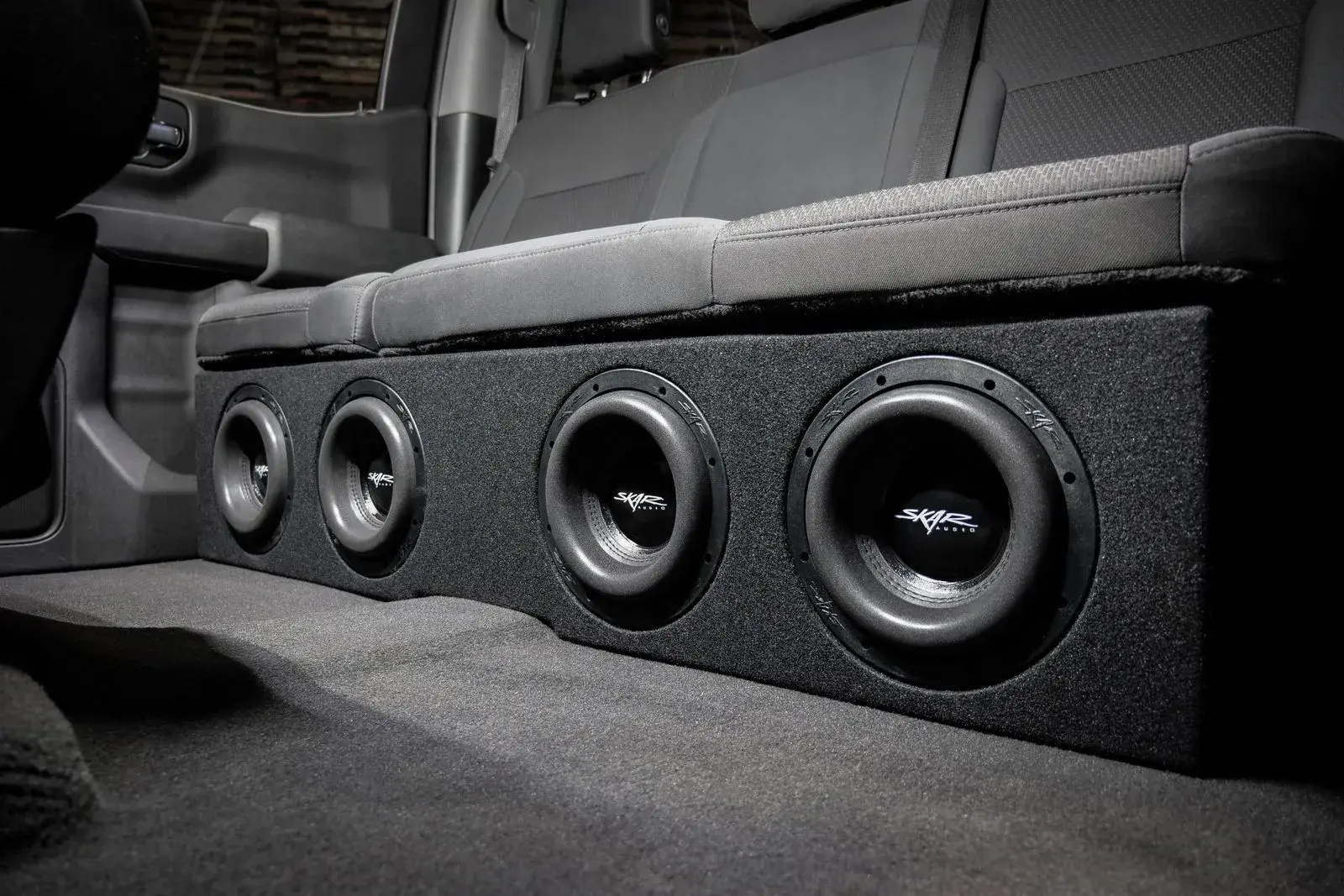 Skar Audio L-SVR-VS-4X8GM-2019-UP-CREWCAB-V enclosure installation example — view 2