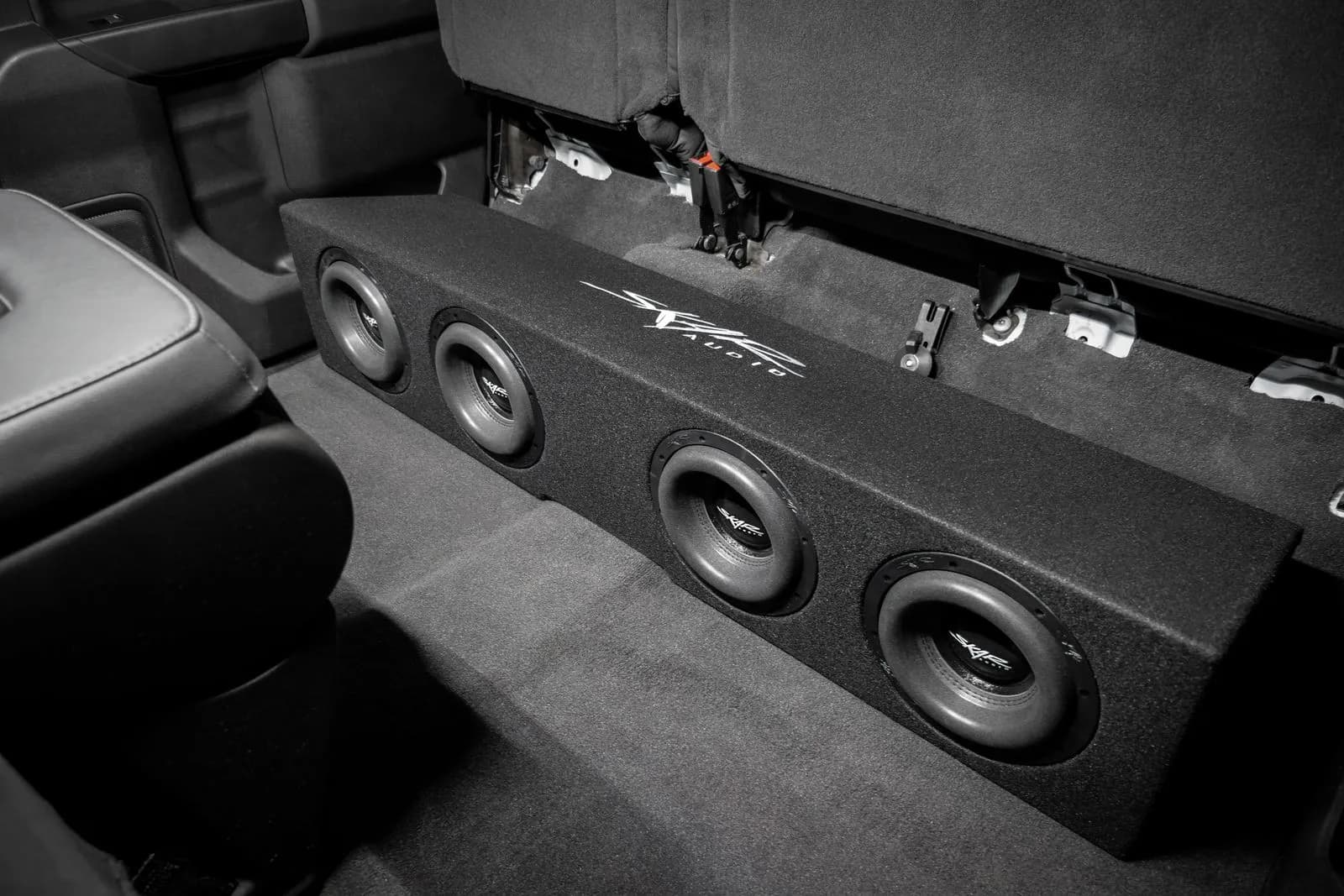 Skar Audio L-SVR-VS-4X8GM-2019-UP-CREWCAB-V enclosure installation example — view 3