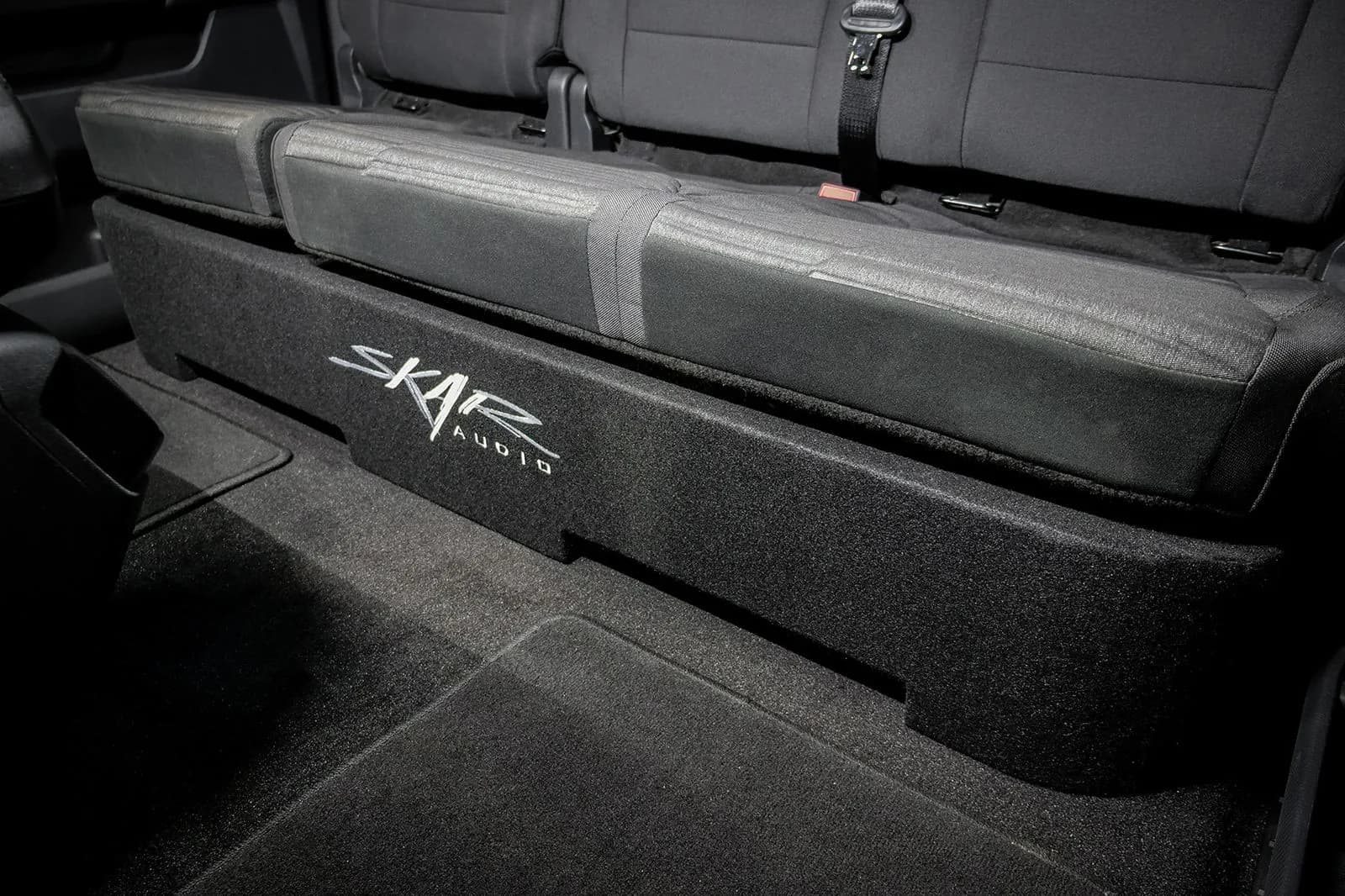Skar Audio L-VD-VS-2X12FORD-2015-UP-SUPERCREWCAB enclosure installation example — view 1