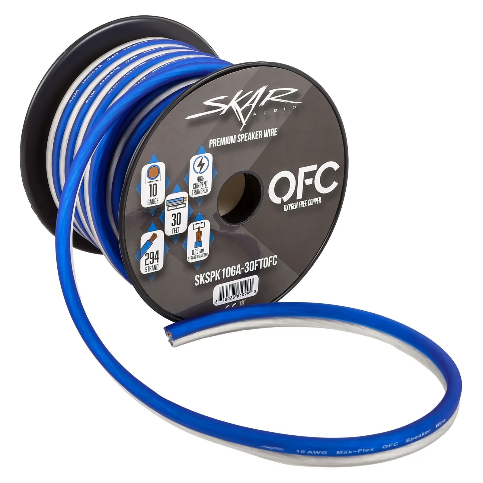 10 Gauge Elite Series (OFC) Car Audio Speaker Wire (Blue/White