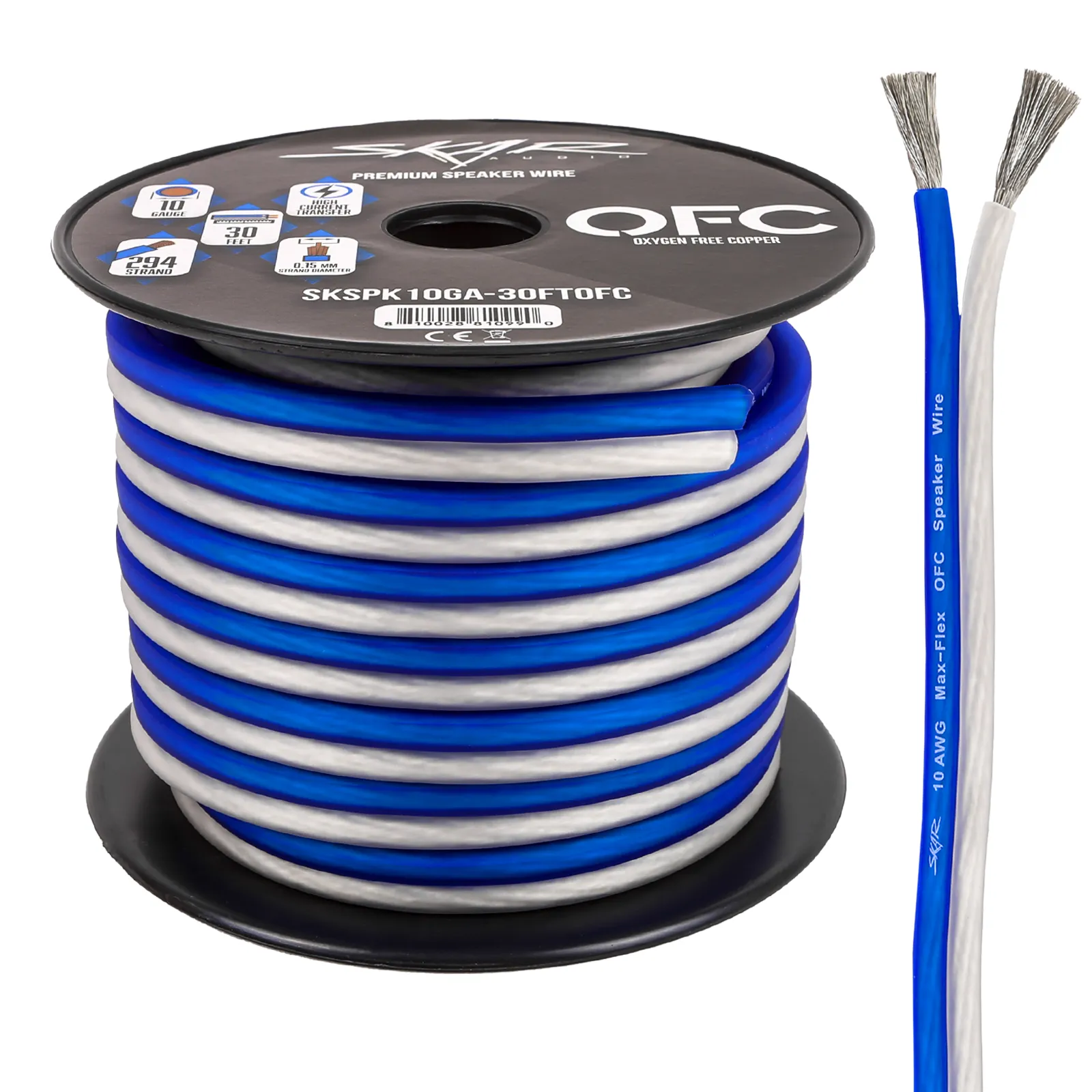 Skar Audio 10 Gauge (AWG) Elite Oxygen-Free Copper Audio Speaker Wire - 30 Feet (bluewhite)