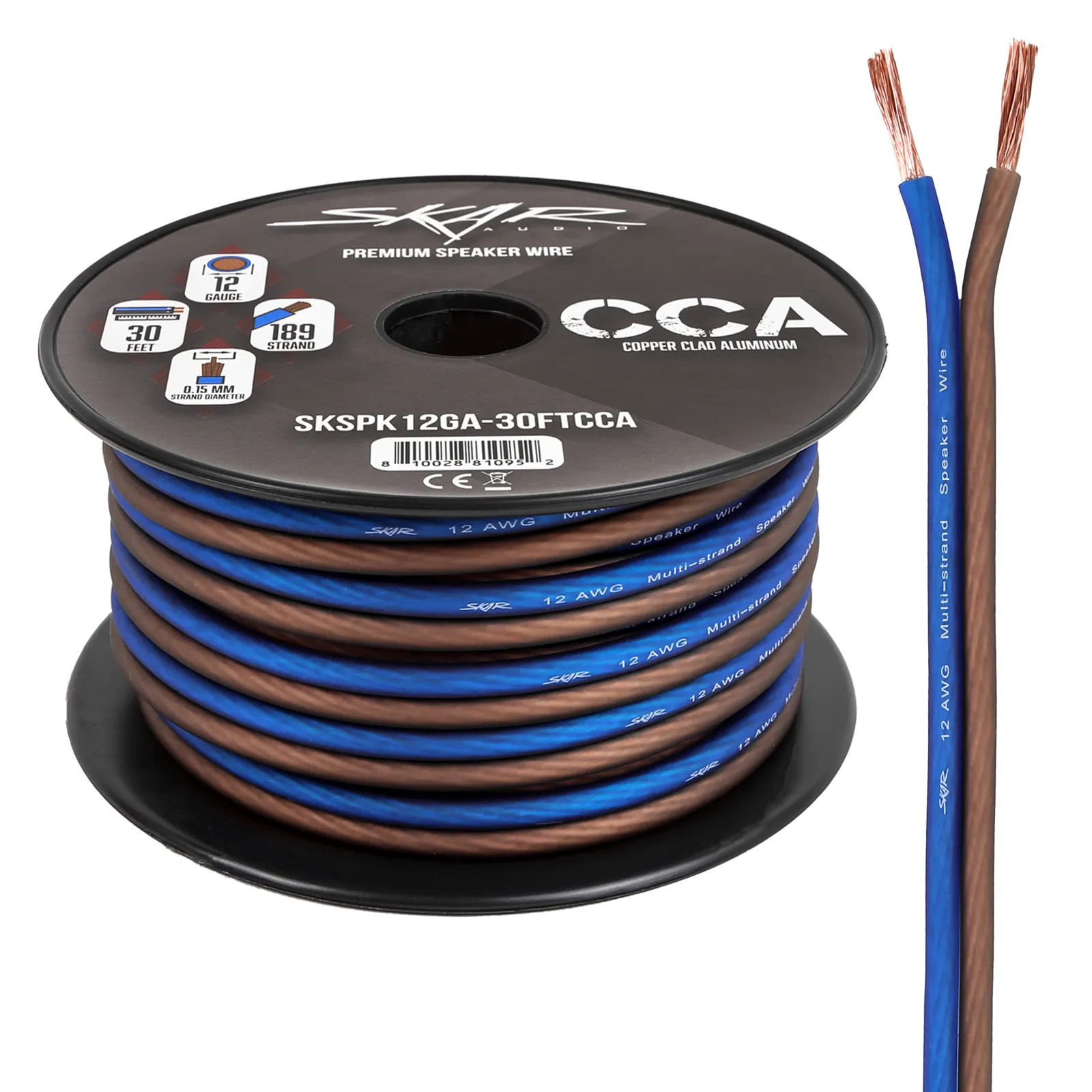 Skar Audio 12 Gauge AWG Audio Speaker Wire - 30 Feet (Blue/Brown)